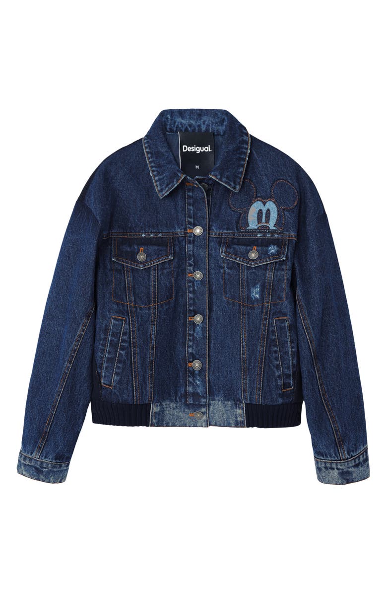 Desigual Mickey Mouse Metallic Graphic Denim Trucker Jacket, Alternate, color,