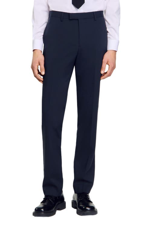 Sandro Wide Leg Wool Blend Suit Trousers In Midnight Blue