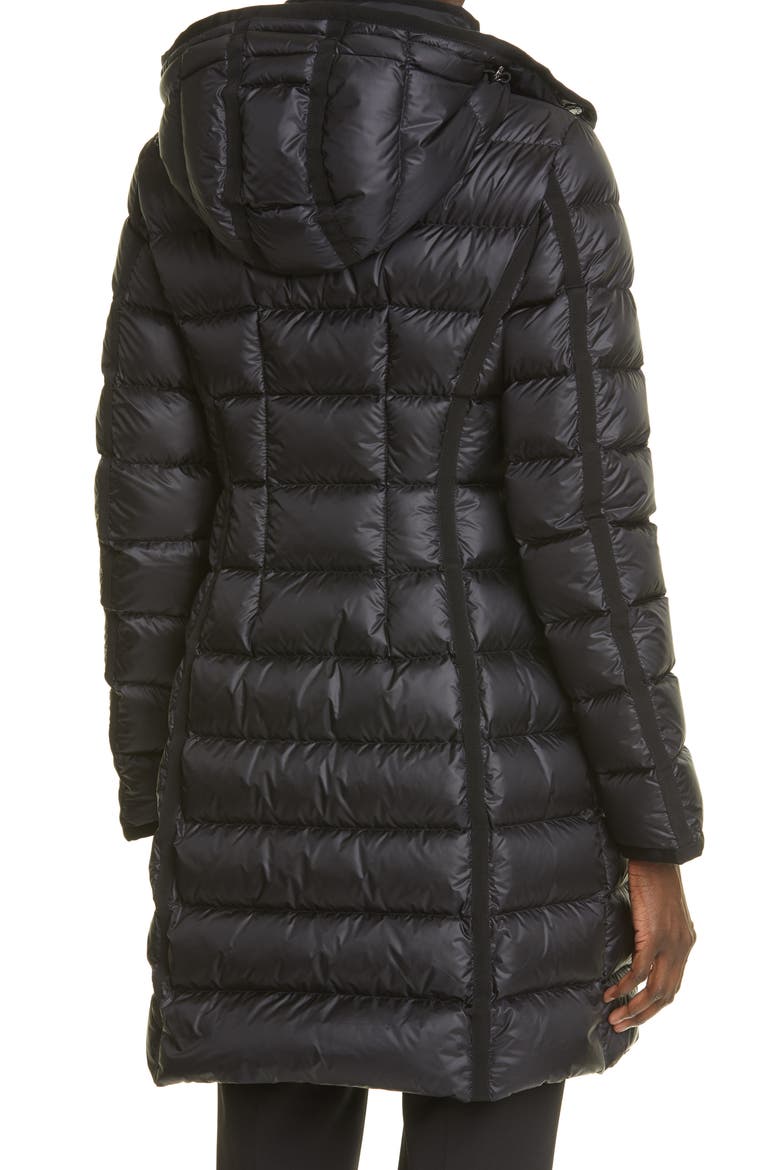 Hermine Grosgrain Trim Quilted Down Puffer Coat, Alternate, color, BLACK/ BLACK
