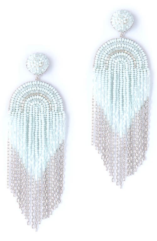Deepa Gurnani Circe Beaded Fringe Drop Earrings In Baby Blue