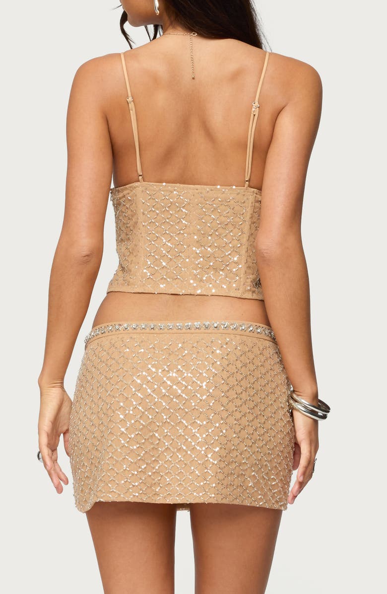 EDIKTED Jenny Beaded Mesh Crop Camisole, Alternate, color, Beige