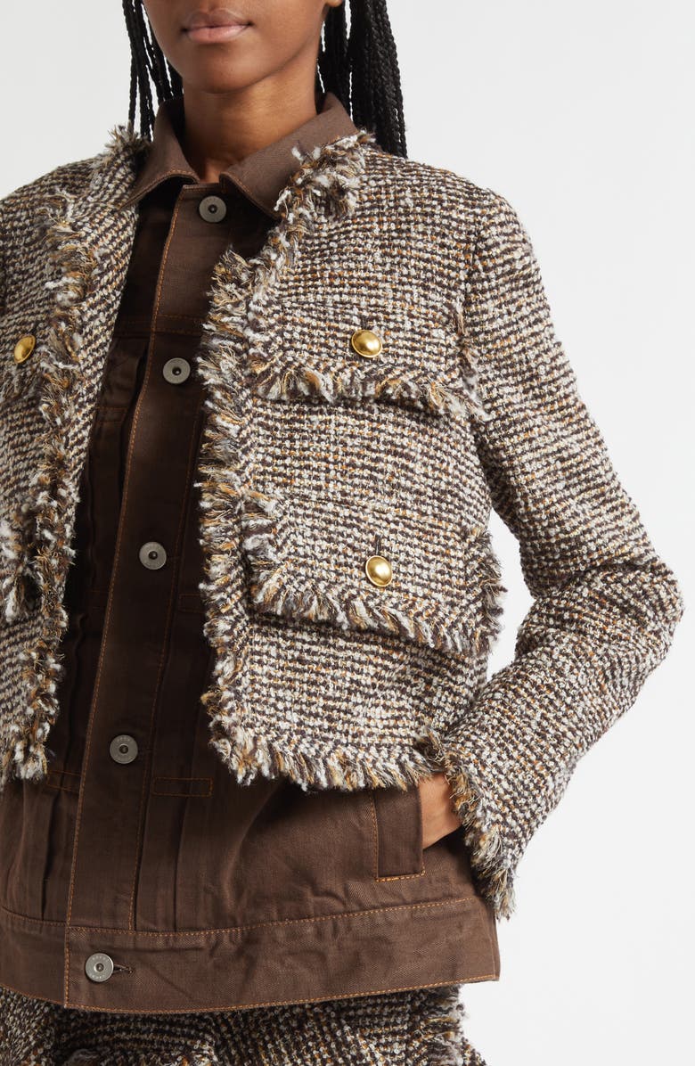 Sacai Tweed & Denim Layered Jacket, Alternate, color, Brown