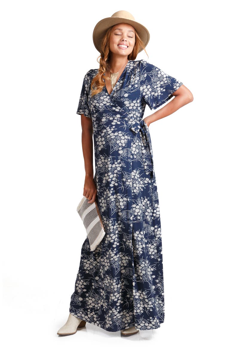 Ingrid & Isabel® Flutter Sleeve Knit Maternity/Nursing Maxi Dress, Alternate, color, VINTAGE DAISY