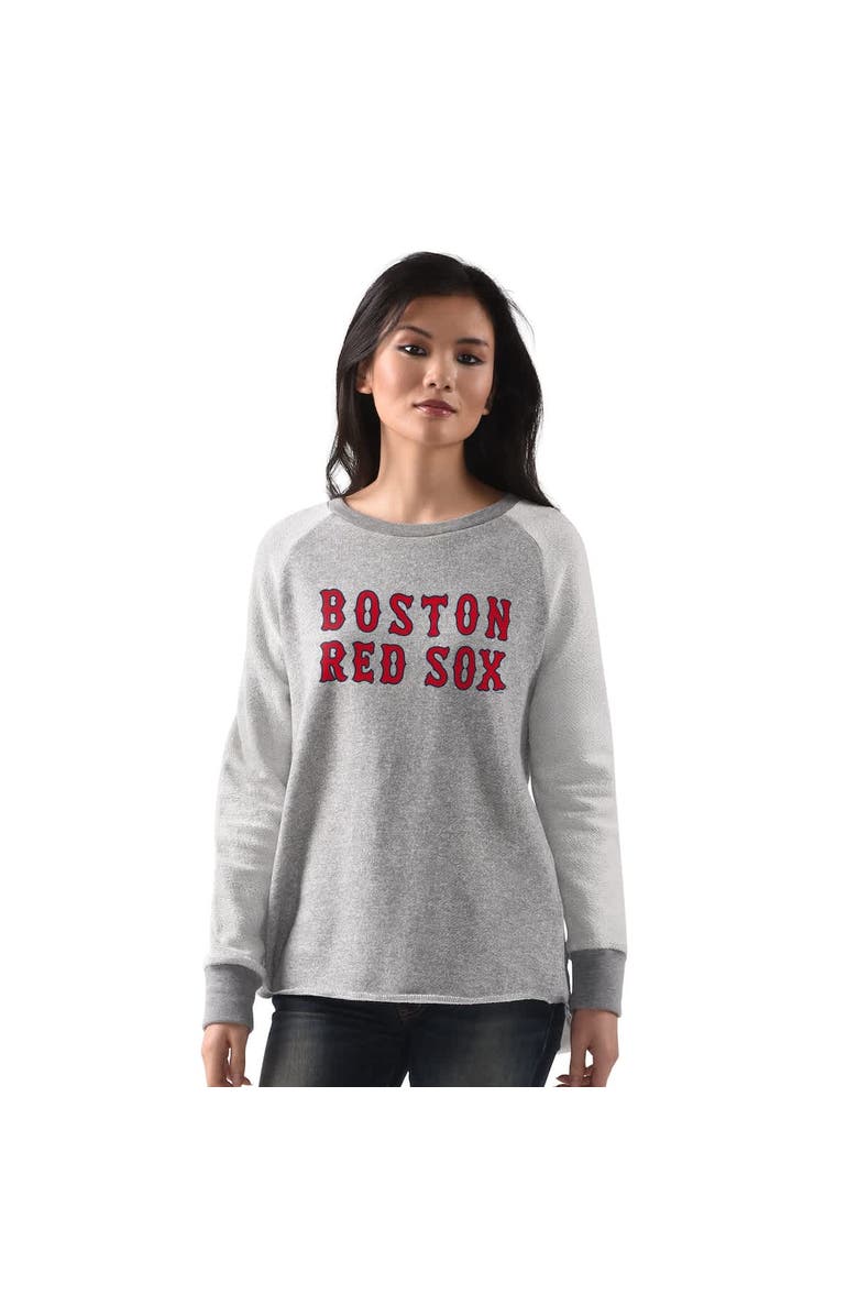 G-III 4HER BY CARL BANKS Women's G-III 4Her by Carl Banks Heather Gray Boston Red Sox Gridiron Raglan Pullover Sweatshirt, Main, color, Heather Gray
