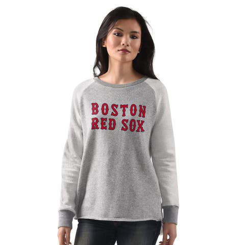 Women's G-III 4Her by Carl Banks  Heather Gray Boston Red Sox Gridiron Raglan Pullover Sweatshirt