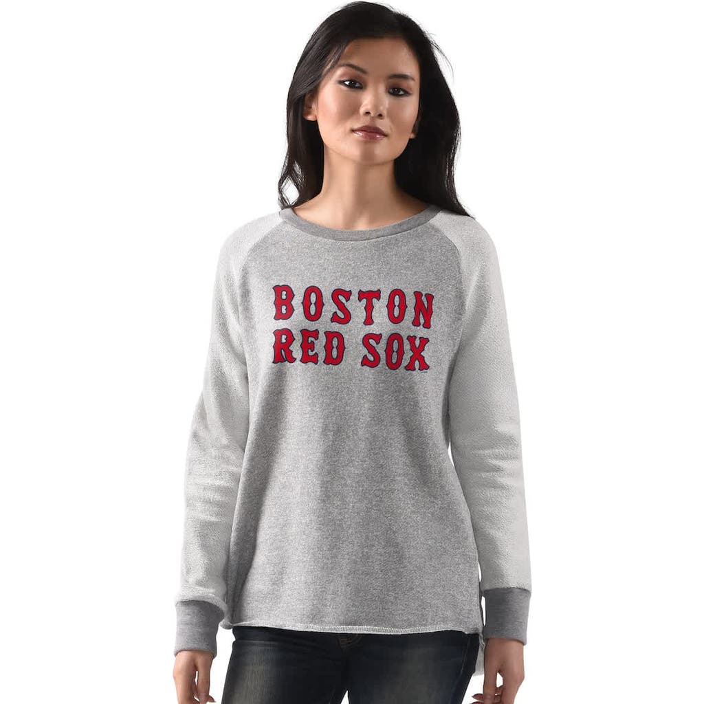 G-iii 4her By Carl Banks Heather Gray Boston Red Sox Gridiron Raglan Pullover Sweatshirt In Gray