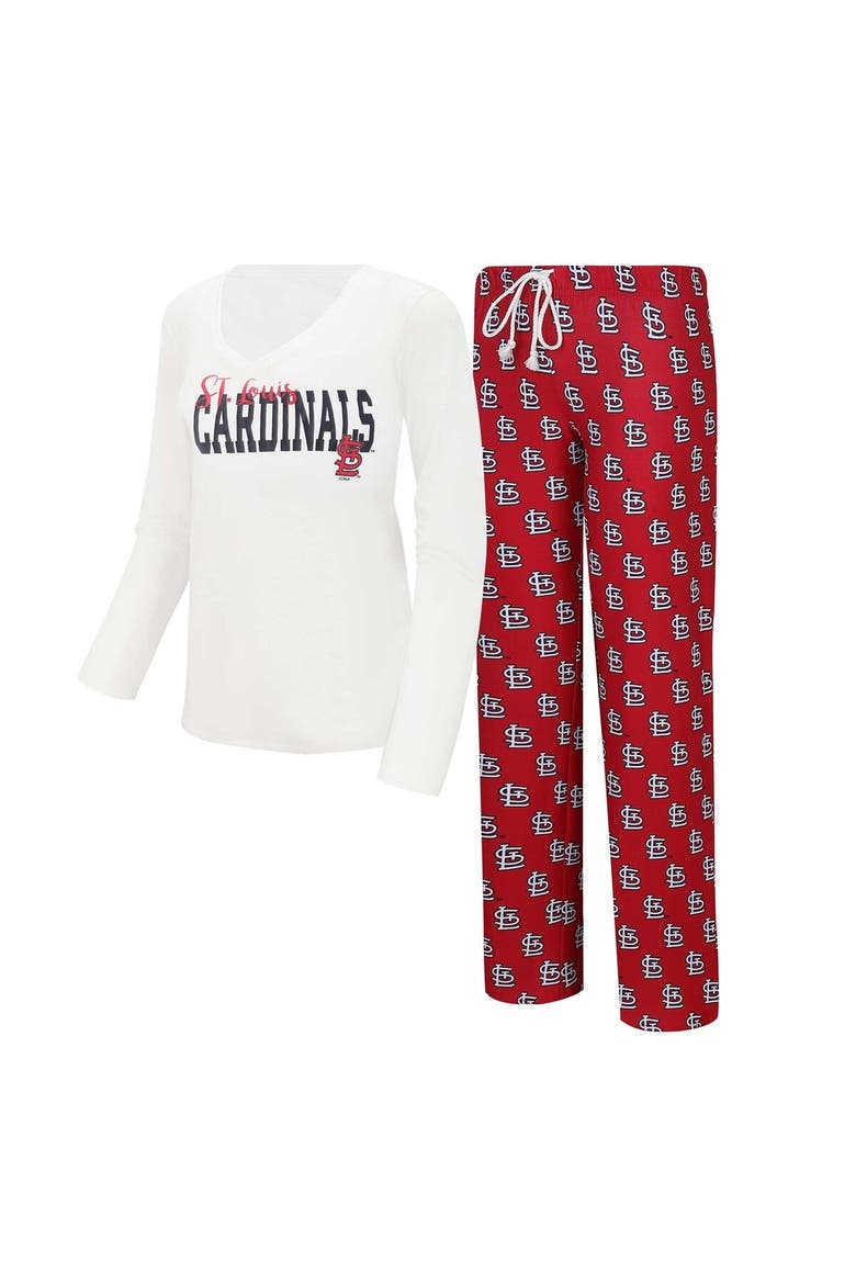 Women's Concepts Sport White/Red St. Louis Cardinals Long Sleeve V-Neck T-Shirt & Gauge Pants Sleep Set, Main, color, White