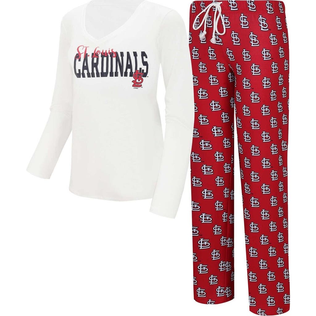 Women's Concepts Sport White/Red St. Louis Cardinals Long Sleeve V-Neck T-Shirt & Gauge Pants Sleep Set at Nordstrom, Size Medium