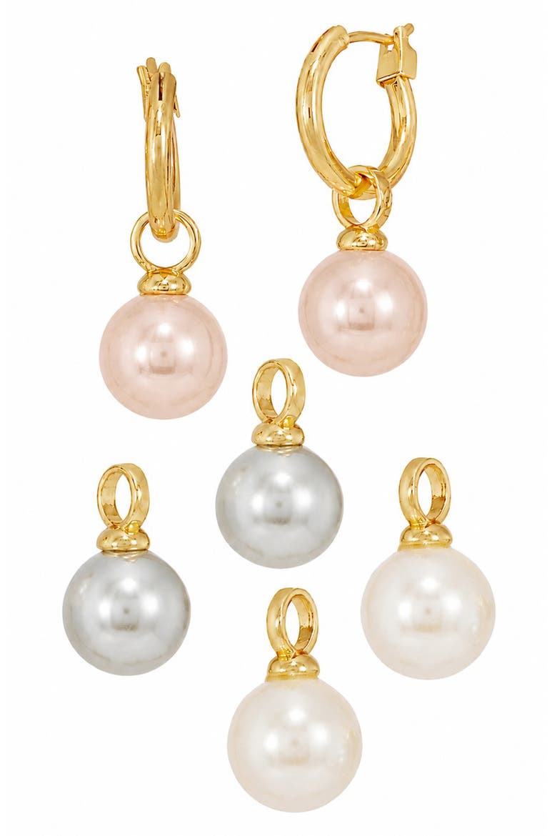 Shell Pearl Drop Earring Set, Main, color, YELLOW