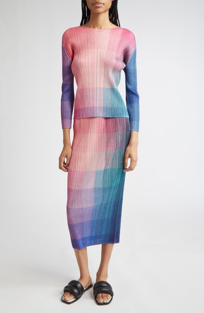 Pleats Please Issey Miyake Photon Pleated Long Sleeve Top, Alternate, color, 