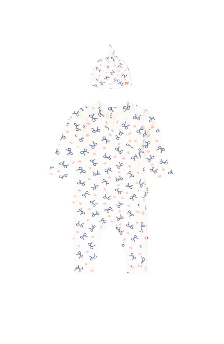 Huxbaby My First Hux Hearts And Bows  Newborn Romper, Main, color, Almond Milk