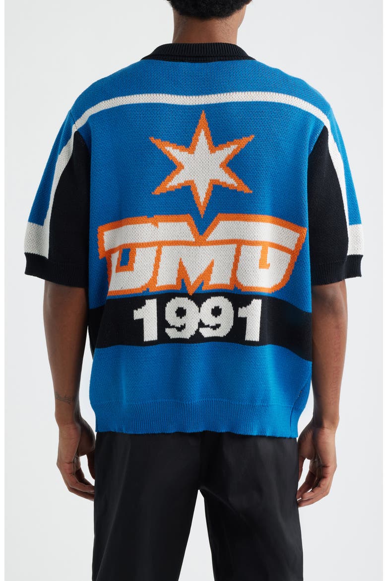Racer Knit Zip-Up Cardigan, Alternate, color, BLUE/ ORANGE/ BLACK/ ECRU