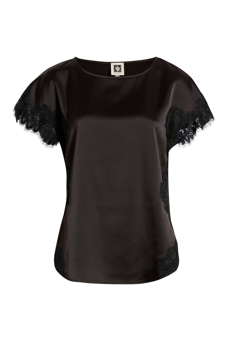 Lace Trim Satin Top, Alternate, color, DEEP MAHOGANY / BLACK