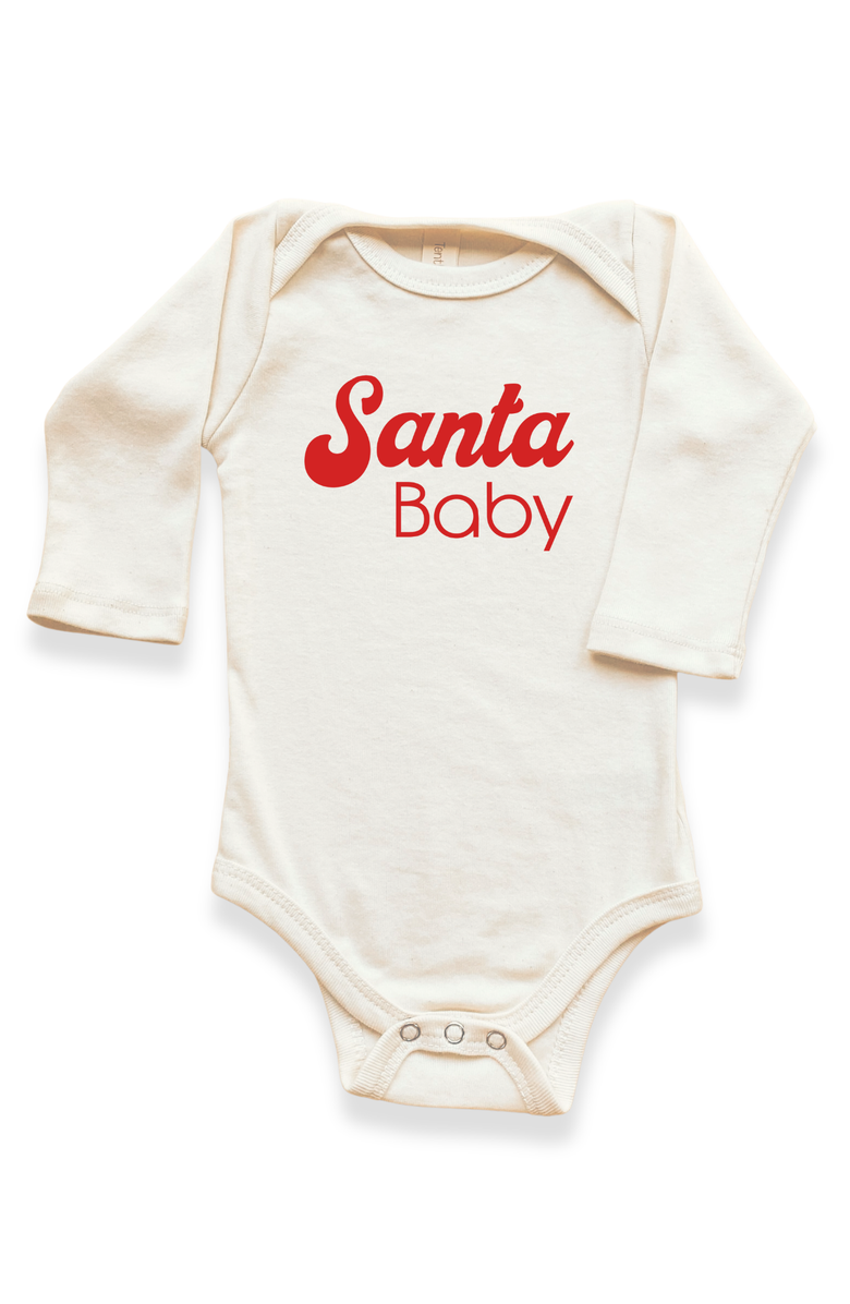 Tenth & Pine Santa Baby - Organic Long Sleeve Baby Bodysuit, Main, color, Natural Red Lettering