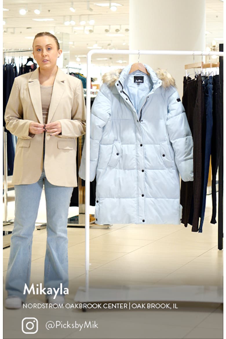 Hooded Puffer Coat with Faux Fur Trim video