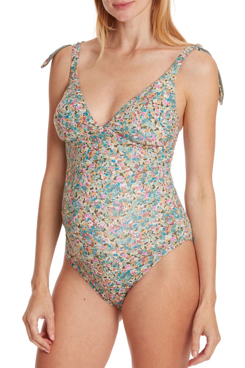 Victoria Floral One-Piece Maternity Swimsuit, Main, color, BEIGE MULTI