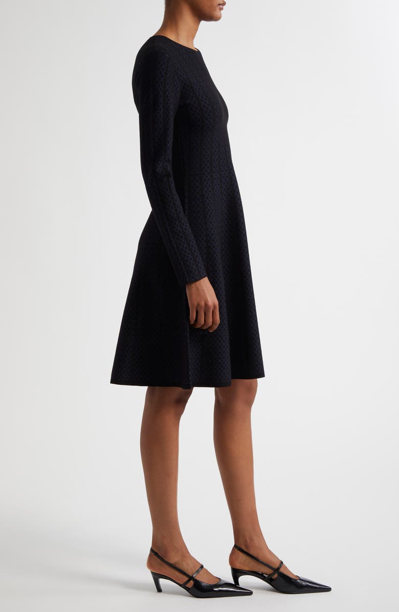 Emporio Armani Geo Jacquard Stripe Long Sleeve Fit & Flare Jersey Dress, Alternate, color, Solid Black