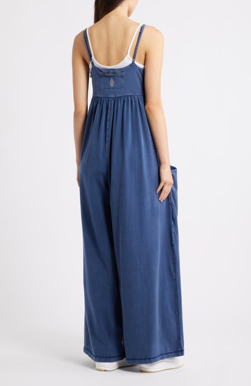 Free People Fp Movement Hot Shot Strappy Stretch Cotton Jumpsuit In Blue