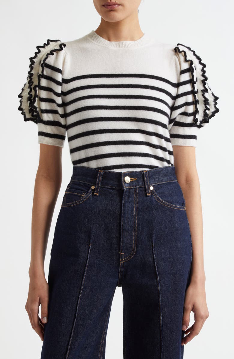 Ulla Johnson Ottilie Stripe Puff Sleeve Cashmere Sweater, Main, color, 