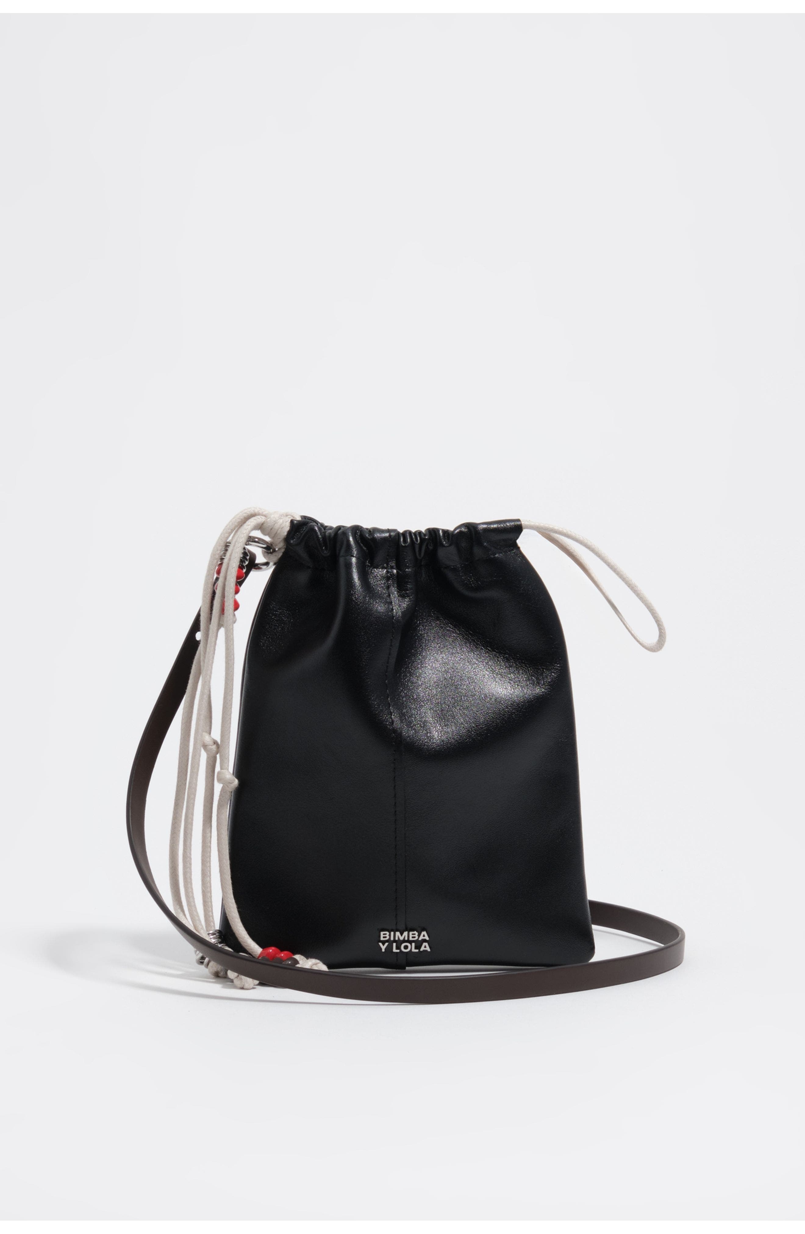 Bimba y Lola Mini Paper Bag In Leather, Main, color, Black