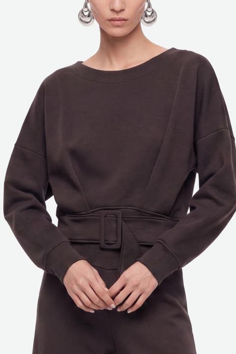 Belted Drop Shoulder Sweatshirt