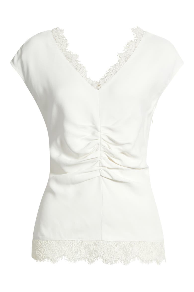 Lace Trim Ruched Top, Alternate, color, IVORY TOFU