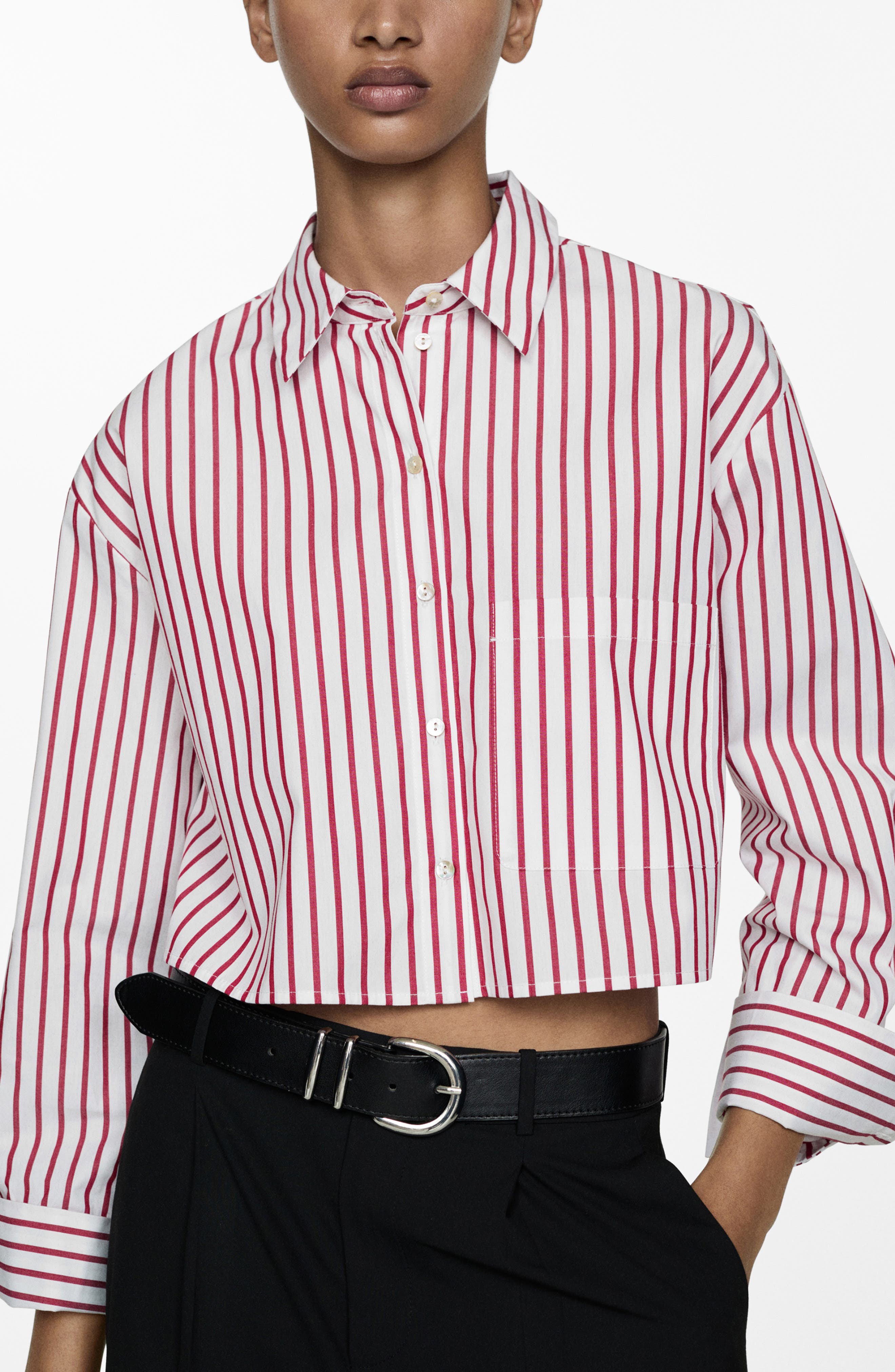 Stripe Crop Button-Up Shirt
