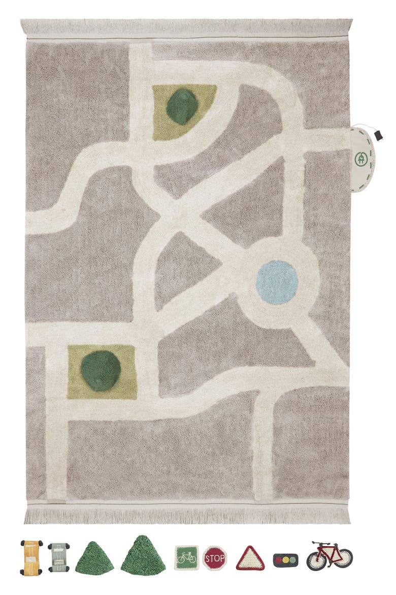 Kids' Wasahable Ecocity Play Rug, Main, color, STONE BEIGE NATURAL AQUA