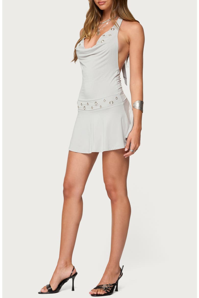 Grommet Cowl Neck Halter Minidress, Alternate, color, LIGHT-GRAY