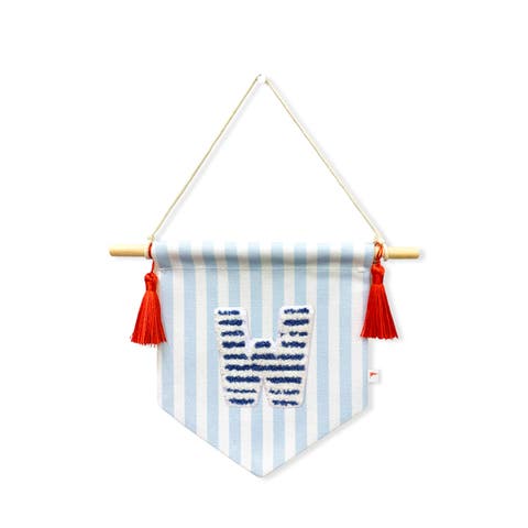 A B C' Blue Striped Create-Your-Own Banner with Red Tassels and Chenille Letter Patch