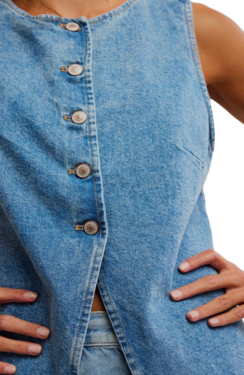 Free People Aimee Denim Vest, Alternate, color, Ultra Light Beam
