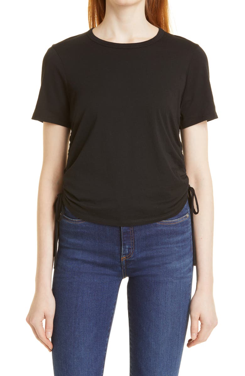 Veronica Beard Tazi Side Ruched Cotton T-Shirt, Main, color, Black