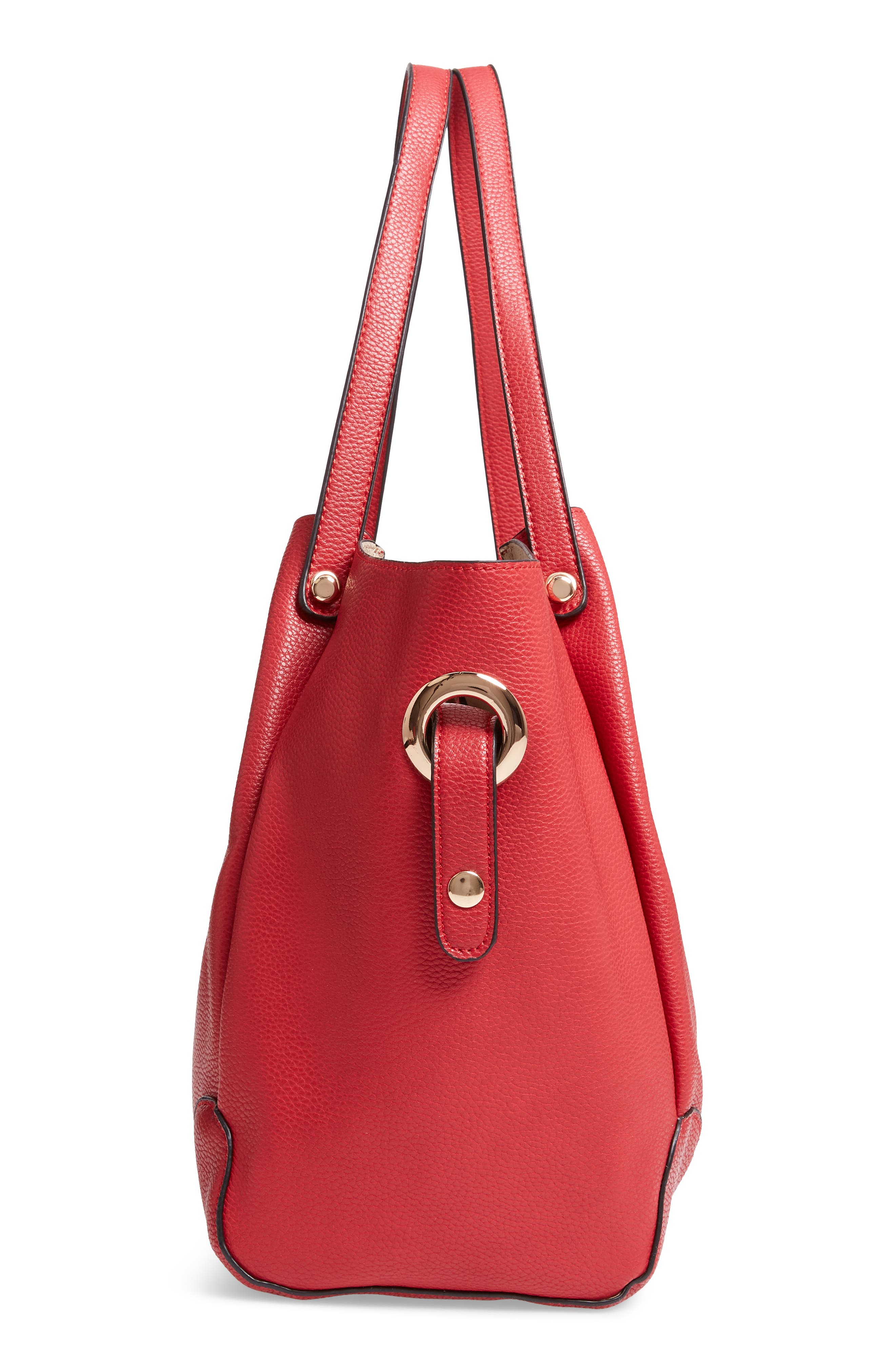 Faux Leather Satchel, Alternate, color, RED