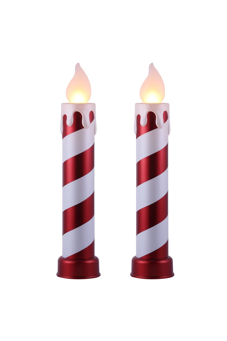 36 in. Striped Metallic Blow Mold Candles - Red and White, Main, color, Red & White