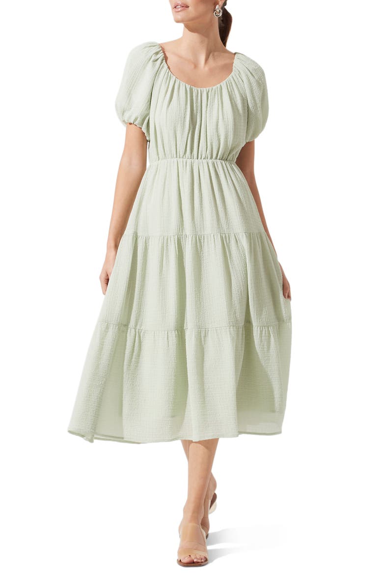 Tiered Short Sleeve Dress, Main, color, SAGE