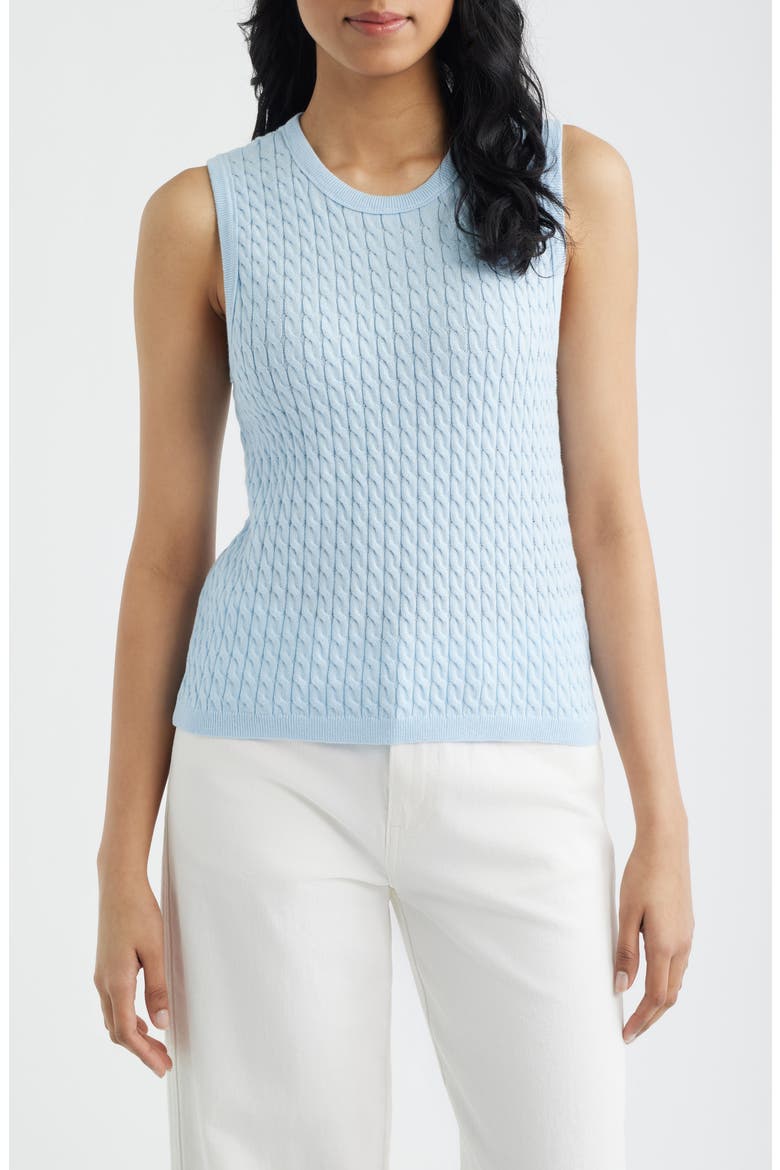 Cable Stitch Cotton Sweater Tank, Main, color, SWIFT BLUE
