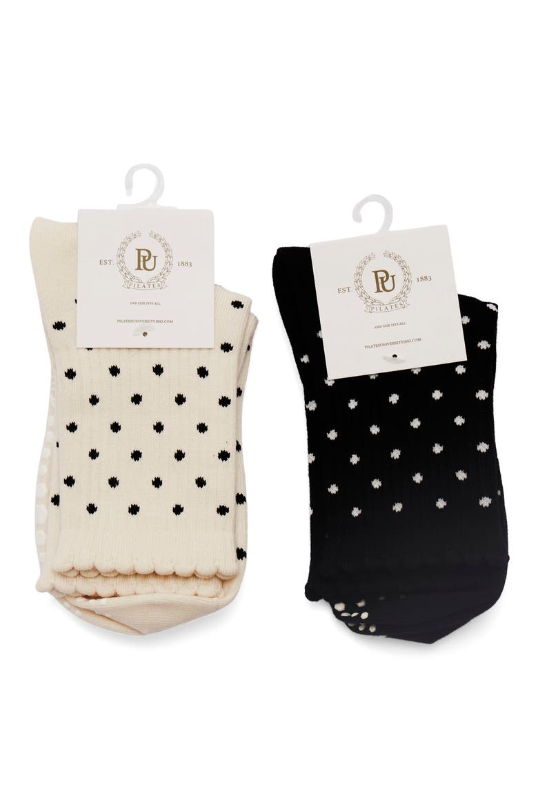 The Parisian Girl Assorted 2-Pack Nonslip Grip Quarter Socks, Alternate, color, BLACK/ CREAM