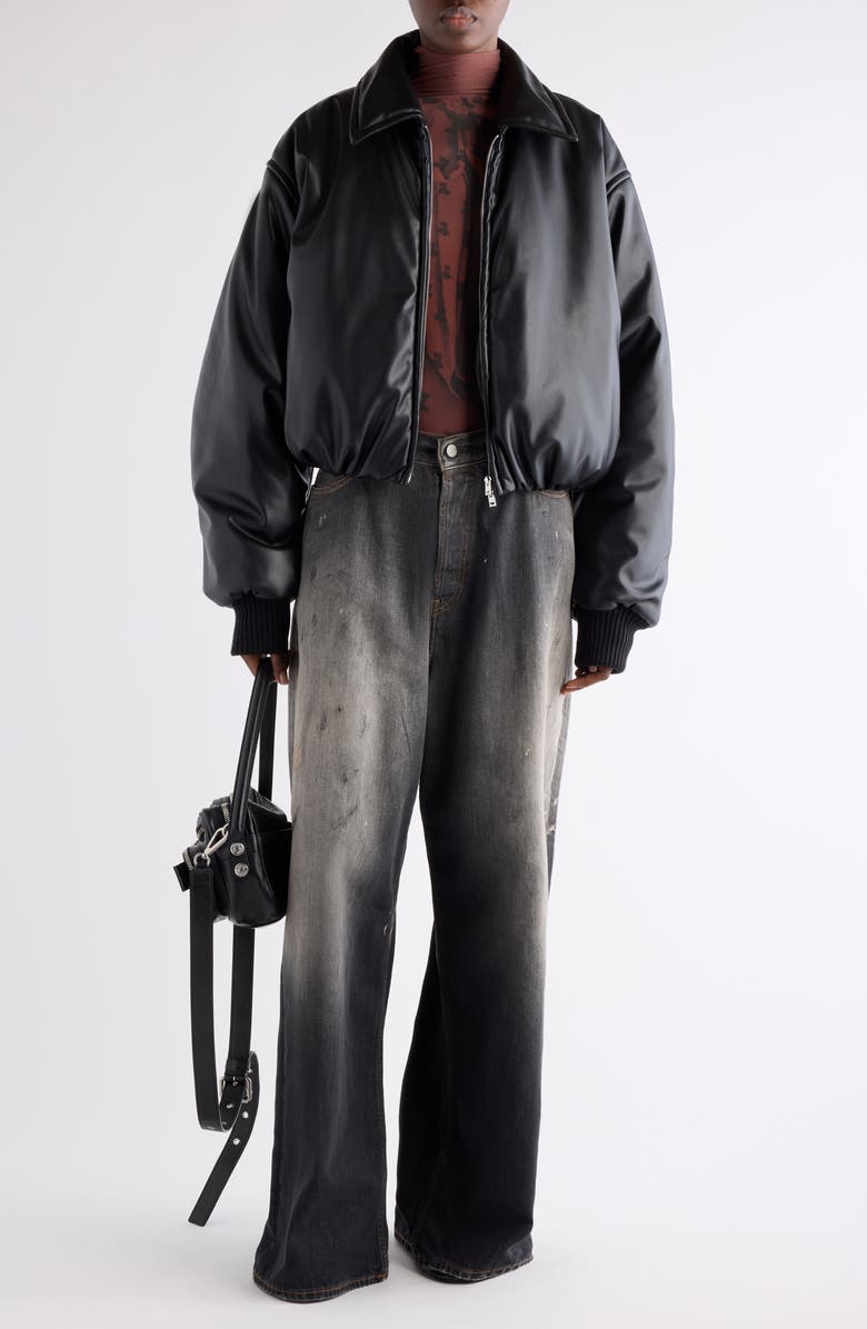 Acne Studios Onnea Faux Leather Bomber Jacket, Alternate, color, Black