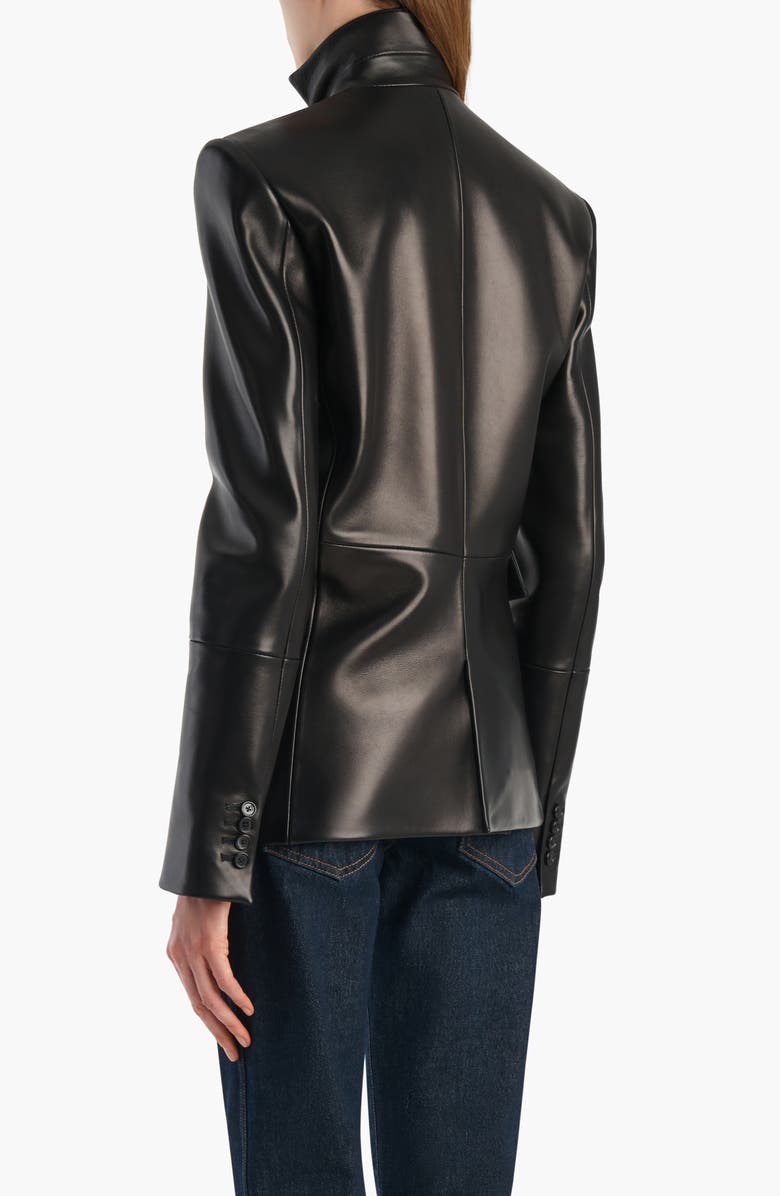 Khaite Rolo Double Breasted Lambskin Leather Jacket, Alternate, color, Black