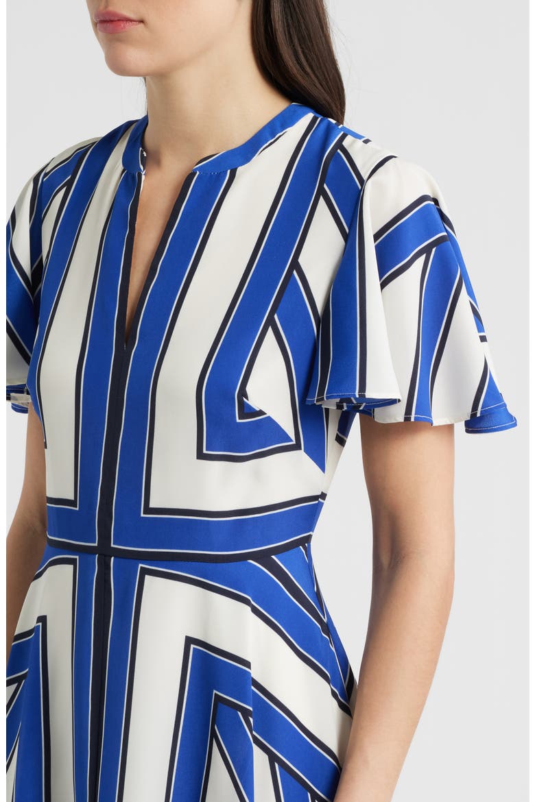 Geometric Stripe High Low Handkerchief Dress, Alternate, color, IVORY BLUE