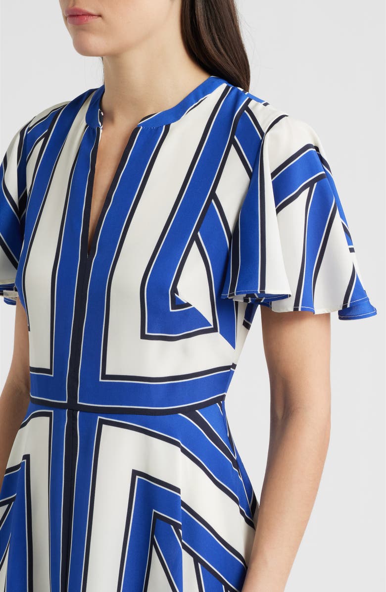 Eliza J Geometric Stripe High Low Handkerchief Dress, Alternate, color, Ivory Blue