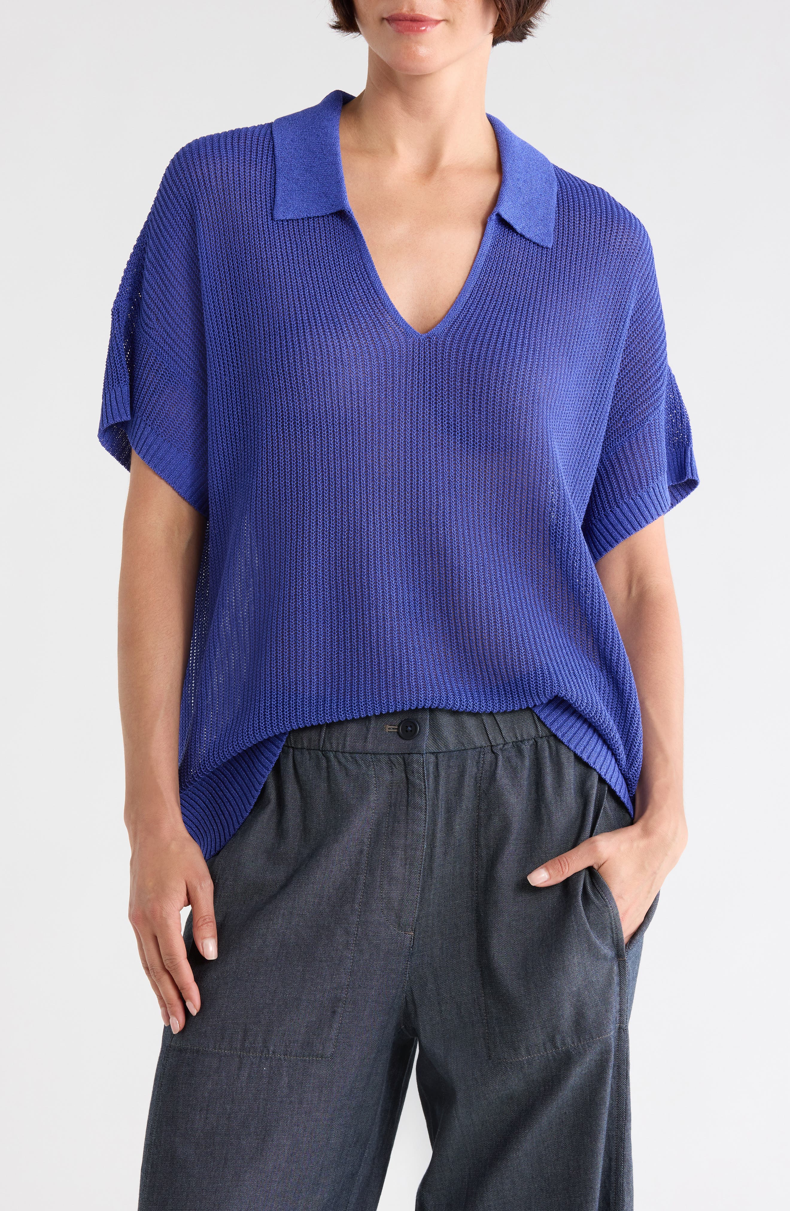Eileen Fisher Classic Collar Organic Cotton & Silk Polo Sweater