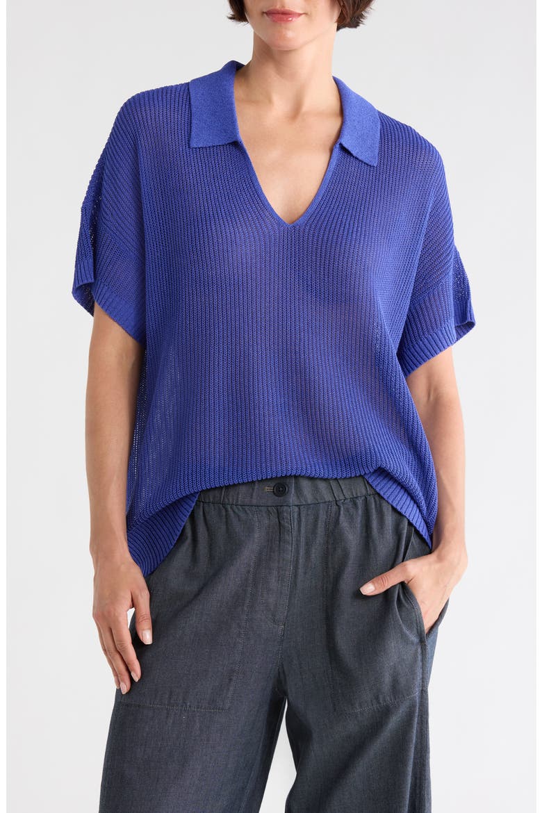 Classic Collar Organic Cotton & Silk Polo Sweater, Main, color, ROYAL