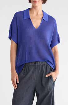 Eileen Fisher Classic Collar Organic Cotton & Silk Polo Sweater