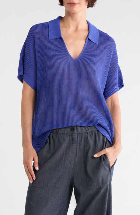 Eileen Fisher Classic Collar Organic Cotton & Silk Polo Sweater