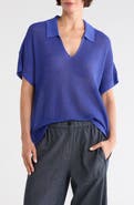Eileen Fisher Classic Collar Organic Cotton & Silk Polo Sweater