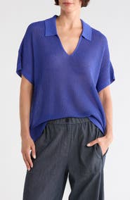 Eileen Fisher Classic Collar Organic Cotton & Silk Polo Sweater