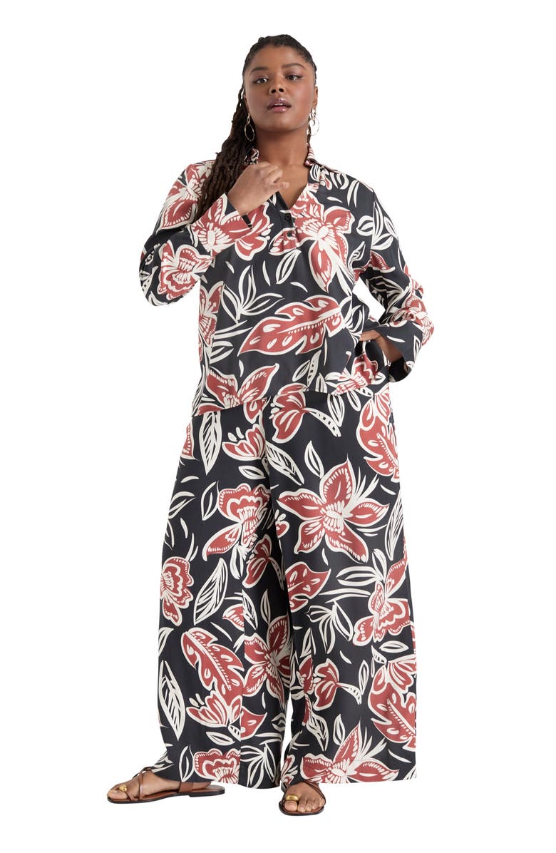 June + Vie Button-Down Blouse, Main, color, Batik Floral