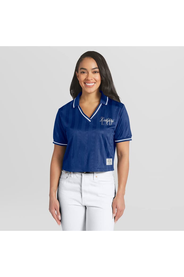 Women's WEAR by Erin Andrews  Royal Los Angeles Dodgers Cropped V-Neck Polo, Main, color, Royal