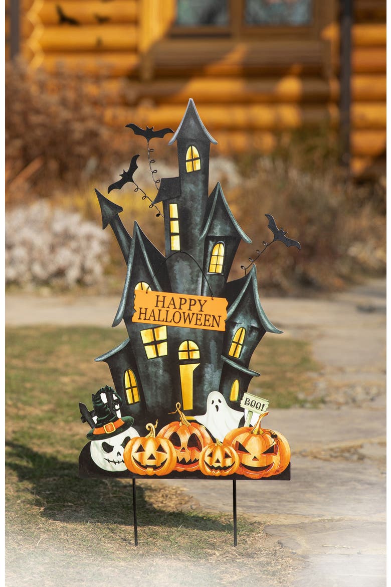 Halloween Metal Haunted House Yard Stake, Alternate, color, Black